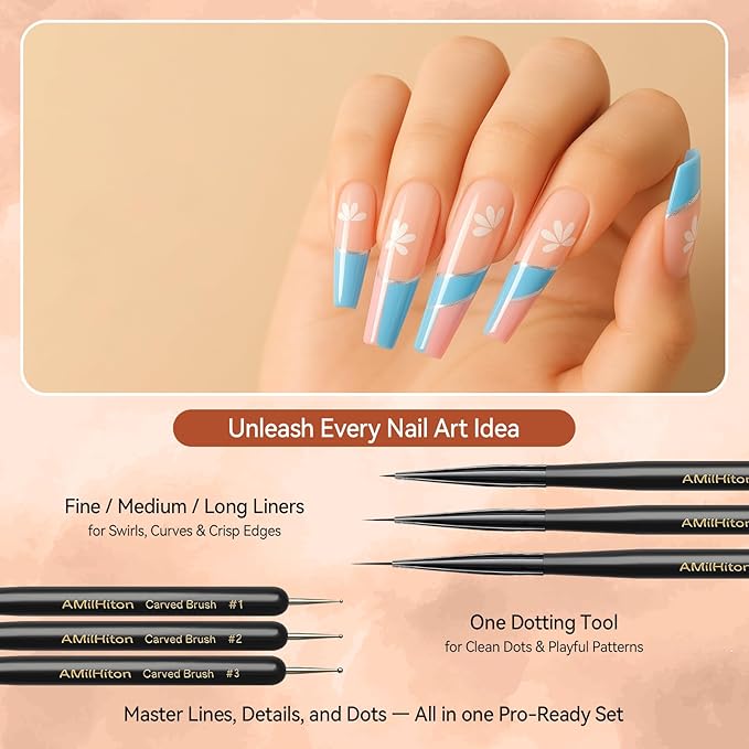 8PCS Nail Art Brushes for Builder Gel, Polygel & Polish – Flat, Round, Liner, French Tip & Detail Brushes for 3D Acrylic Flowers – Professional Nail Painting & Design Tools