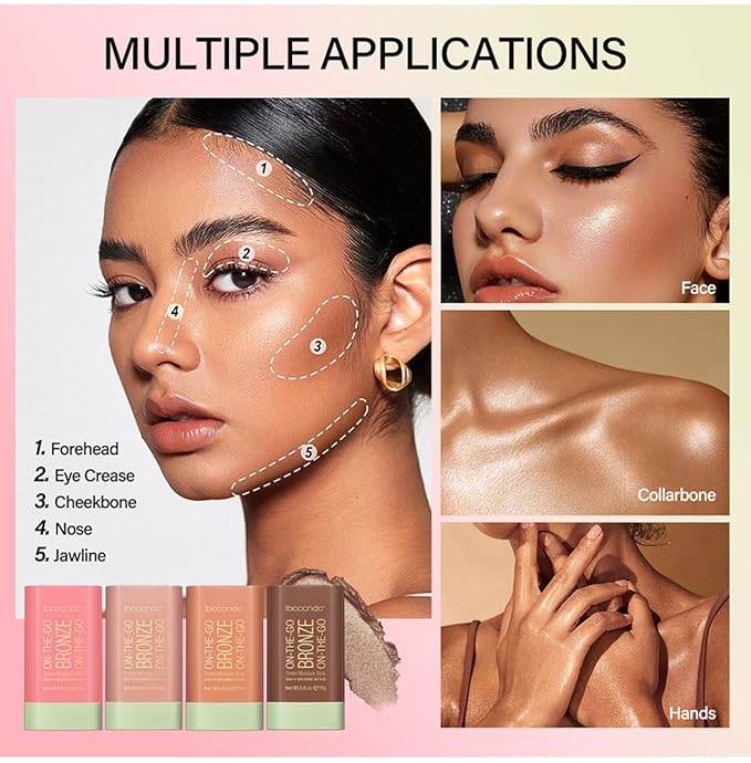 Cream Contour Stick,Bronzer Contouring Stick Facial Cream Highlight Contour Shaping Face Bronzer Makeup Blendable,Long Lasting 03-Rich Glow