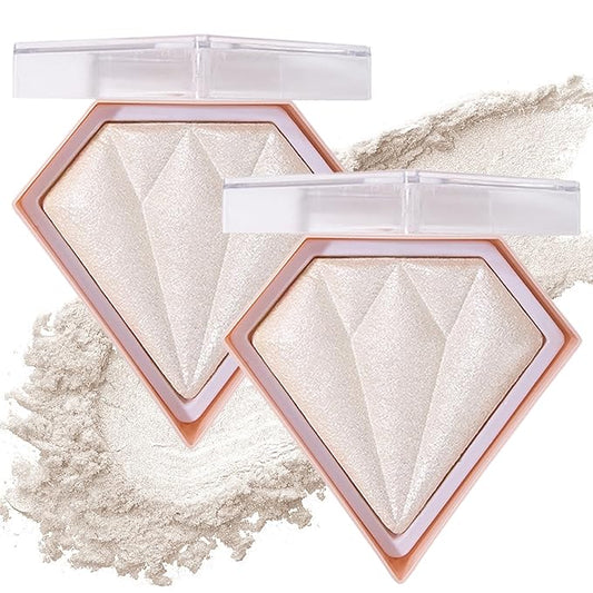 2PCS Pearl White Highlighter Makeup Palette Face Powder Highlighters Iluminadores De Maquillaje Shimmer Glitter Diamond Highlighter Contour Powder Makeup Palette