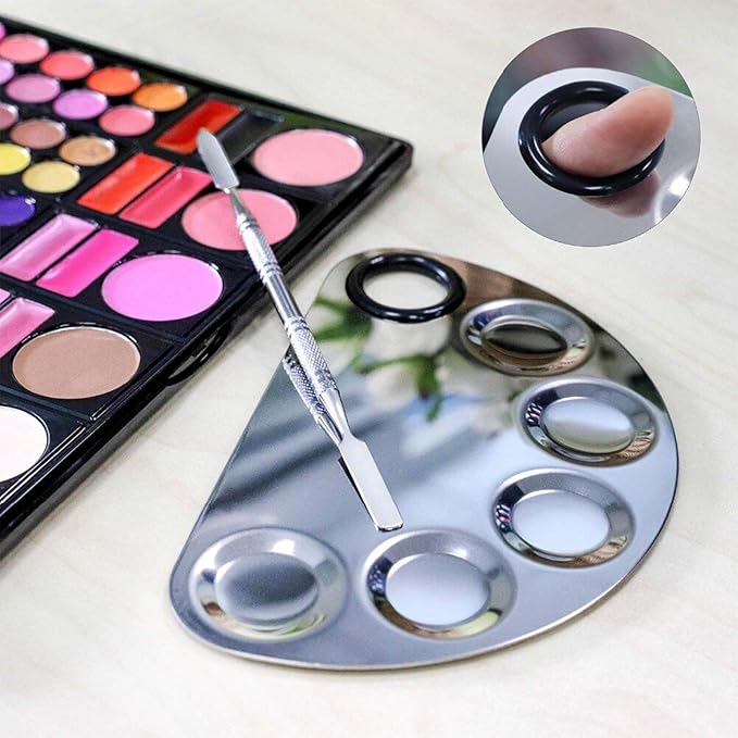 4 Pack Metal Makeup Palette, Makeup Mixing Palette with Spatula Makeup Palette Mixer Tray for Color Mixing and Makeup, Silver（2 Sizes）