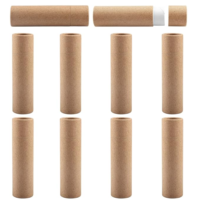 10 Pcs 25g Paperboard Lip Balm Tubes Refillable Krafts Paper Lipstick Tube Round Cardboard Empty Lip Gloss Container Holder Tubes for DIY Chapstick Salve Cosmetic Lotion Solid Perfume - Brown