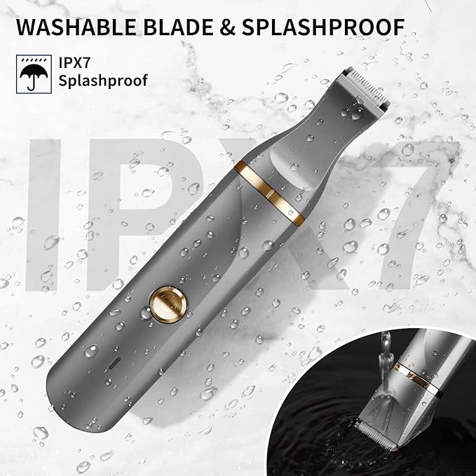 AREYZIN Body Hair Trimmer for Women Electric Body Shaver for Back Chest Armpit Legs Pubic Hair, USB Rechargeable, Replaceable Snap-in Ceramic Blades, IP7X Waterproof for Wet and Dry Use,Gray&Gold
