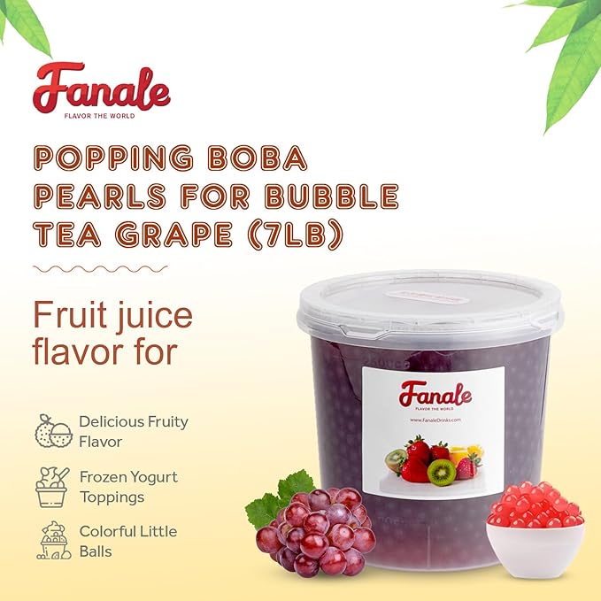 Fanale Grape Popping Boba Pearls, Vegan, Non GMO, Gluten Free, Fat Free, Perfect for Bubble Tea, Smoothies, Ice Cream, Desserts, and Beverages.