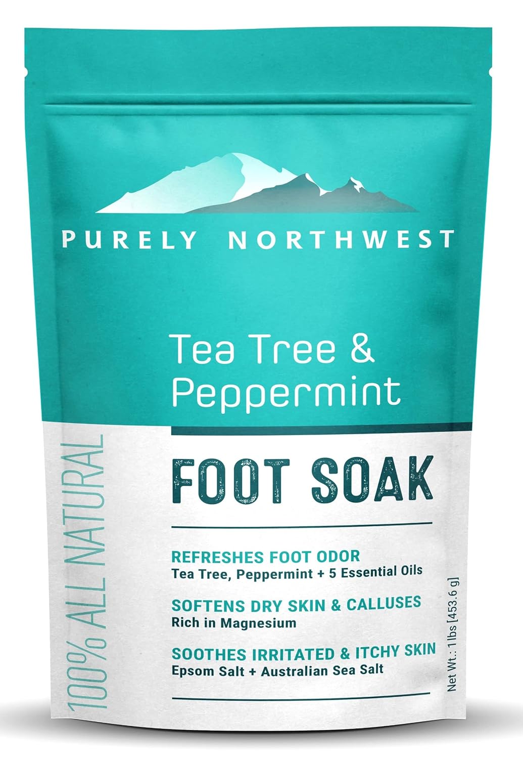 Epsom Salt Tea Tree Foot Soak-Toenail Repair, Softens Thick Calluses & Corns, Stubborn Foot Odor, Athletes Foot Burning & Itching, Damaged Discolored Nails: Purely Northwest USA 16 ounces/1Lb