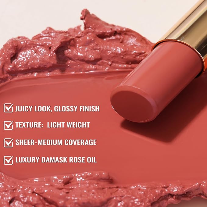 Oulac Moisturizing Shine Lipstick Red for Women - 2 in 1 Glossy Red Tinted Lip Balm, Hydrating Summer Lipstick for Dry Lips,Shine Juicy Finish Vegan 2.2g/0.07oz (16)