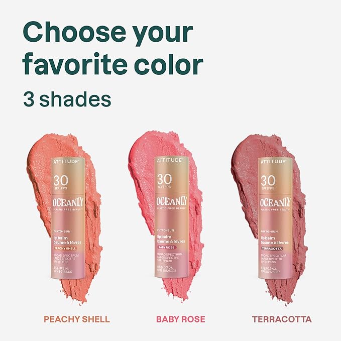 ATTITUDE Oceanly Tinted Lip Balm with SPF 30, EWG Verified, Plastic-Free, Broad Spectrum UVA/UVB Protection with Zinc Oxide, Vegan, Unscented, Terracotta, 0.3 Ounce