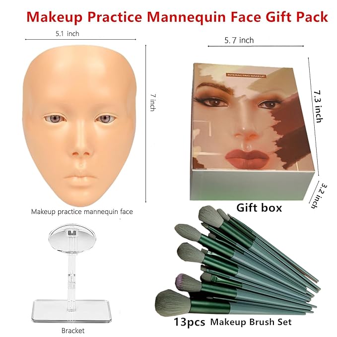 3D Makeup Practice Face, XIJIEMAO Mannequin Head For Makeup, Reusable Silicone Full Makeup Mannequin Head With Stand And Brush Set, Eye Shadow Makeup Face Board, Emerging Makeup Artist, Girl'S Gift