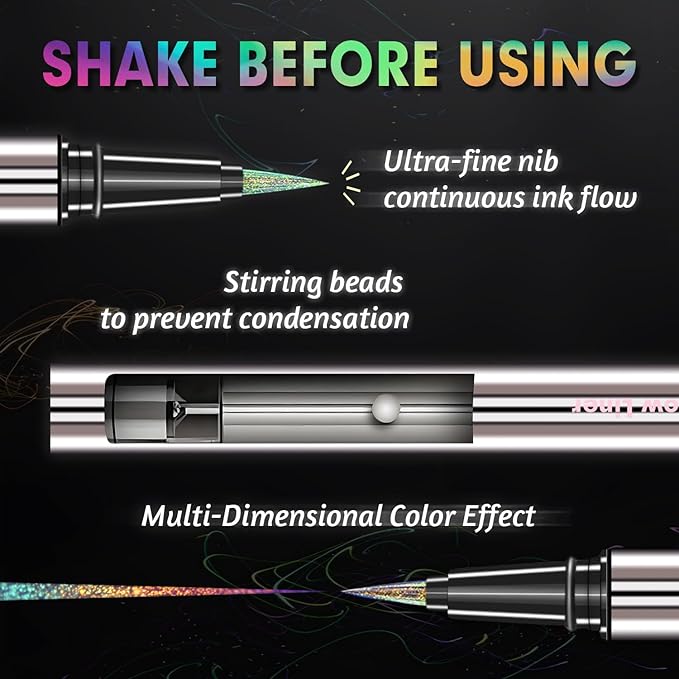 CHARMACY Chameleon Liquid Eyeliner, Liquid Glitter Eyeliner, Highly Pigmented, Metallic MultiColor Shifting waterproof Eyeliner, Ultra-Fine Tip, Longwearing, Smudge-proof (A03 Twilight Shimmer)