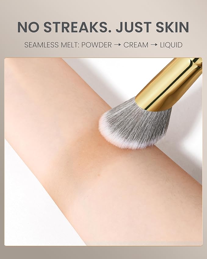 Desert Oak Series SlopeBlur Stipple Brush - Angled Nylon Bristles for Seamless Cream/Liquid/Powder Blending, Contour & Blush Application, Bubinga Handle (CM 192)