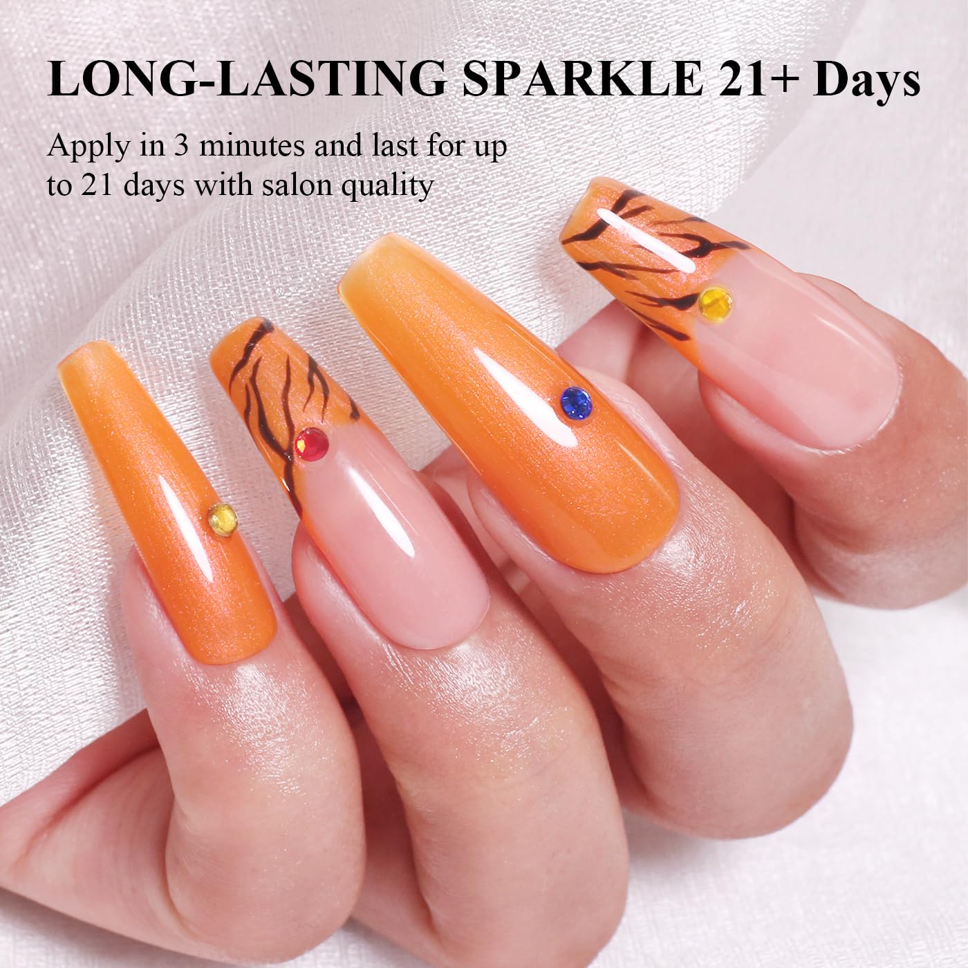Imtiti Glitter Gel Nail Polish, Bright Orange Pearl Glitter Nail Gel Polish Diamond Shimmer Sparkle Soak Off UV LED Spring Summer Manicure 10ML
