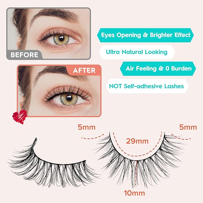 False Eyelashes Natural Look Wispy Lashes 10mm Short Lash C Curl 0.1MM Thin Band Lashes Pack Siligli Fake Eyelash 7 Pair