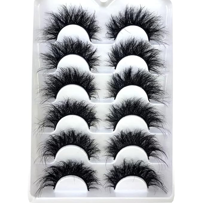 HBZGTLAD 6 Pairs Fluffy False Eyelashes Natural Faux Mink Strip 3D Lashes Pack (SR-1)