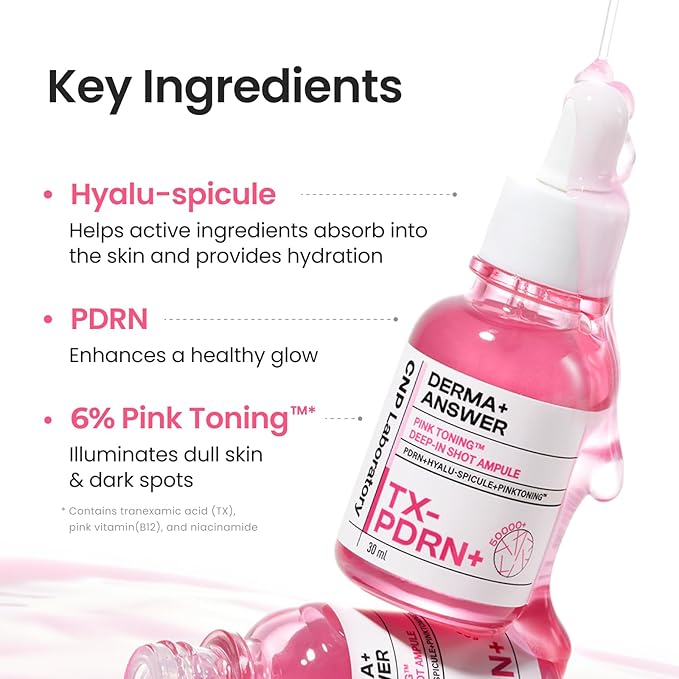CNP PDRN + Tranexamic Acid Serum 15%, Pink Toning Skin Booster, Niacinamide & Micro-spicules, for Glass Skin, Korean Skin Care, 1. 18 fl. oz.