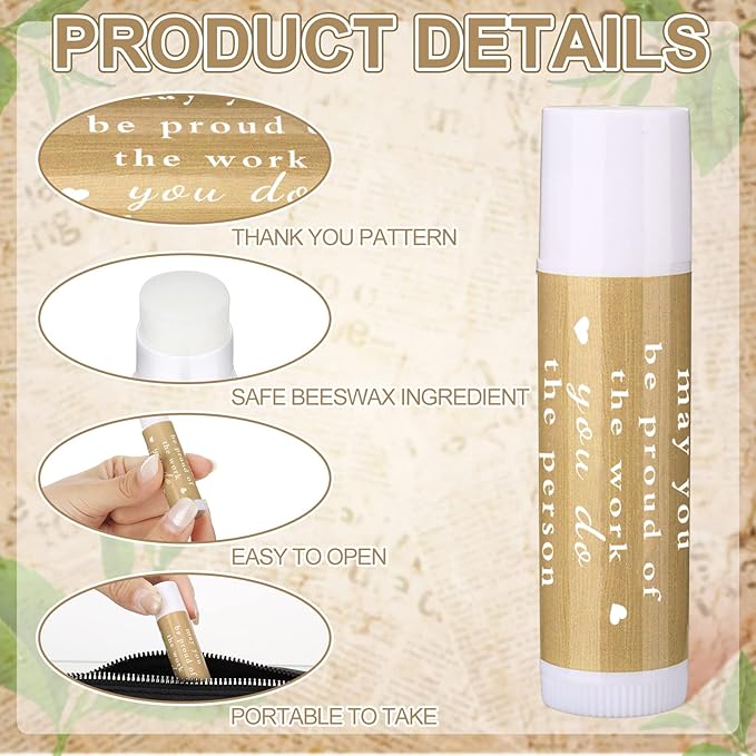 Demissle Thank You Gifts for Coworker Lip Balm Bulk Set Inspirational Appreciation Gifts Leaving Farewell Gifts Vanilla Ingredients Lips Care Products for Friends Teacher Worker Employee (12 Pcs)