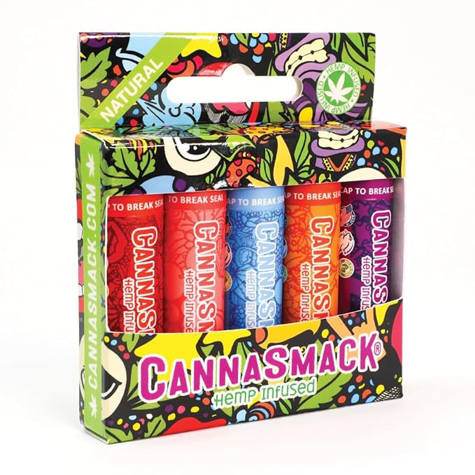 CannaSmack Natural Hemp Lip Balm - Sooth, Protect, & Moisturize Your Lips. 5 Flavors - Mango, Tropical, Peach, Berry, & Cherry - Beeswax, Hemp Seed Oil, Coconut Oil, & Vitamin E - Cruelty Free