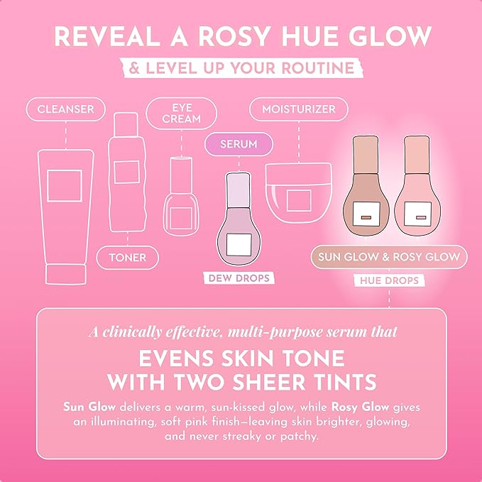 Glow Recipe Hue Drops Tinted Face Serum - Illuminating Glow Drops to Brighten & Hydrate - Skincare Makeup Primer & Liquid Highlighter to Blur Pores for a Radiant, Even Skin Tone - Rosy Glow (40ml)
