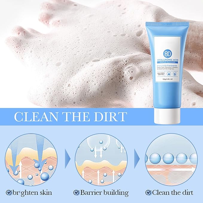 8D Hyaluronic Acid Face Care Set, Hydrating Skin Care Set Moisturize Skin, Smooth Fine Lines, Improves Skin Elasticity, Anti-Aging Skin Care Set with Cleanser,Eye Cream,Face Cream,Serum,Mask