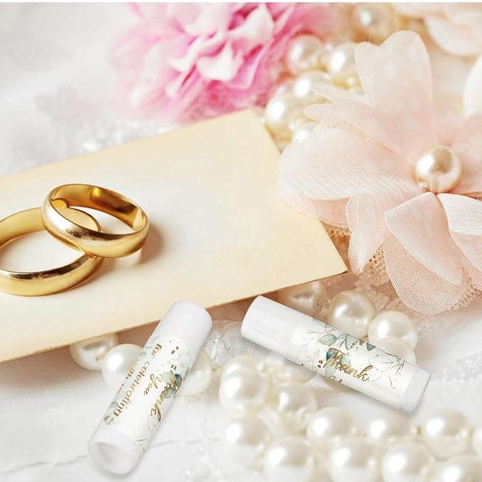 Dunzy 50 Pcs Thank You Gift Lip Balm Bulk Baby Shower Party Favors Bridal Shower Favor Lip Care with Assorted Fruit Flavors Thank You Lipstick for Guest Basket Gift Stuffer (Eucalyptus)