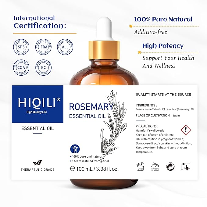 HIQILI Essential Oil for Diffuser (3.38 Fl Oz (Pack of 1), Rosemary)