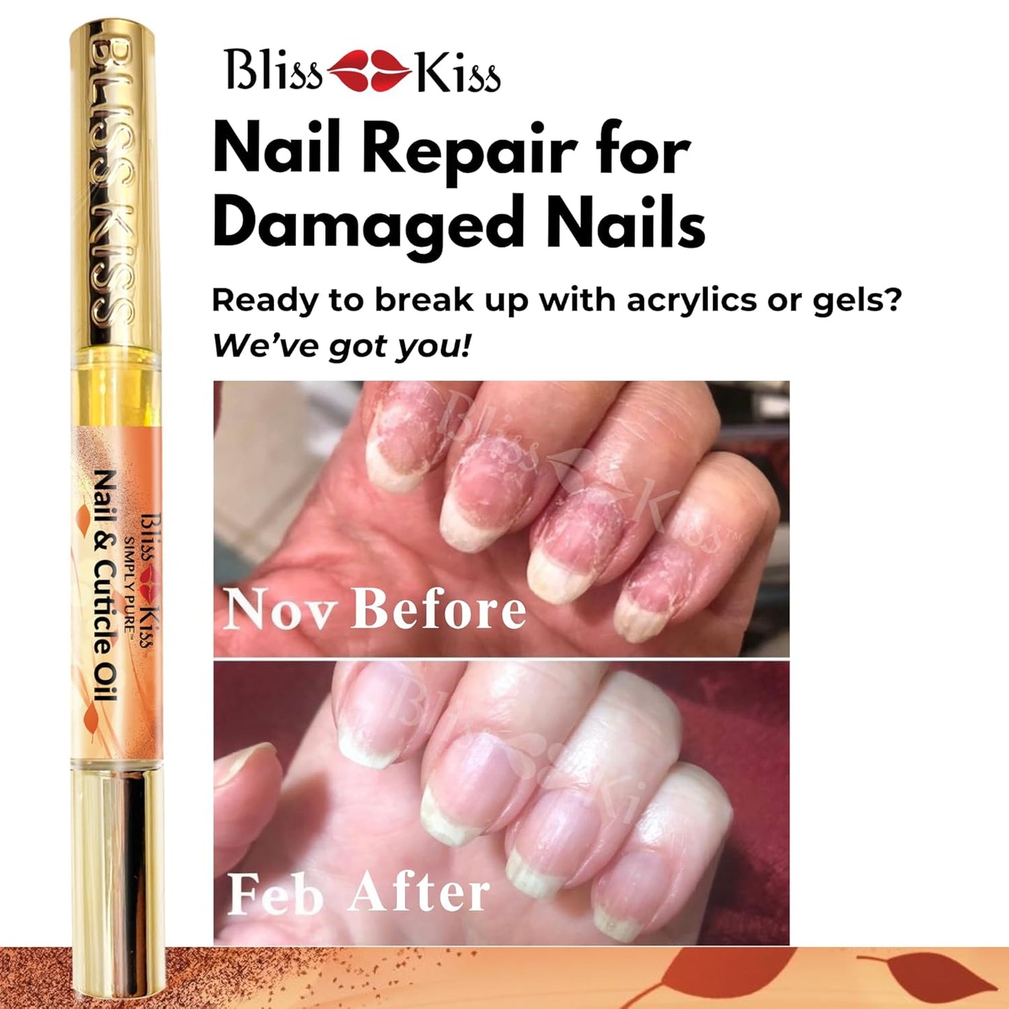 Bliss Kiss | 4 Pumpkin Spice Latte Scent Nail | Oil Cuticle Pen w/Vitamin E & Jojoba⏤Nail Strengthener Nail Growth Serum for Brittle Peeling Breaking Thin Nails
