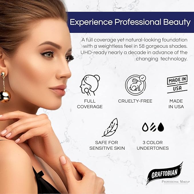 Graftobian HD Glamour Crème Foundation 1/2oz, Weightless Full Coverage Makeup, 65 Inclusive Shades, For All Skin Types, Natural or Full-Glam Looks, For Professionals and Beginners (Serenity)