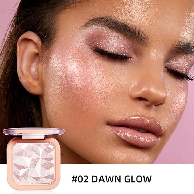 ELESSY Highlighter Makeup Palette Glitter Pink Highlighter Palette Shimmer Highlighter Powder Suit All Skin Tones-DAWN GLOW