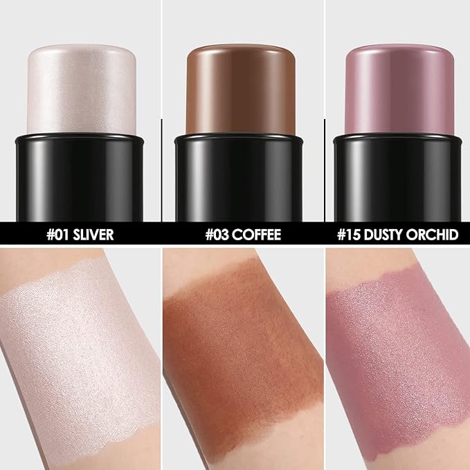 FOCALLURE 3 Pcs Cream Contour Sticks,Shades with Highlighter & Bronzer & Blush,Non-greasy Long-wear Face Contouring Pen,Easy to Sculpt the Face and Create a Lightweight Finishing Makeup,UNIVERSAl