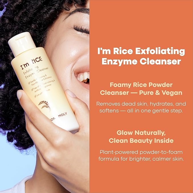 TONYMOLY I’m Rice Exfoliating Enzyme Cleanser – Rice Powder Face Wash & Papaya Enzyme Scrub, Gentle AHA Brightening Mask for Smooth Radiant Skin, 50g