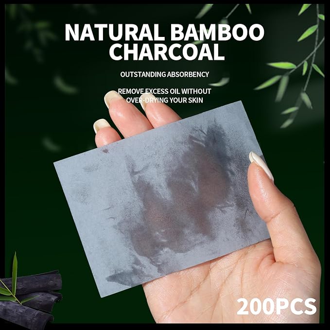 1200PCS Blotting Paper for Oily Skin, Natural Bamboo Charcoal Blotting Paper, 100 * 70MM Large Oil Blotting Sheets for Face, Makeup