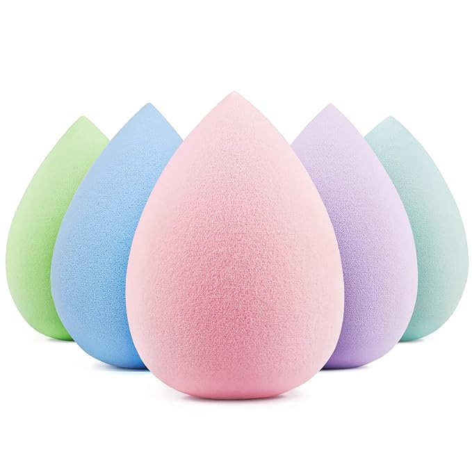 BEAKEY 5 Pcs Makeup Sponge Set, Latex-Free Makeup Sponges for Foundation, Multi-colored Boun Boun Sponges, Flawless for Liquid, Cream, and Powder