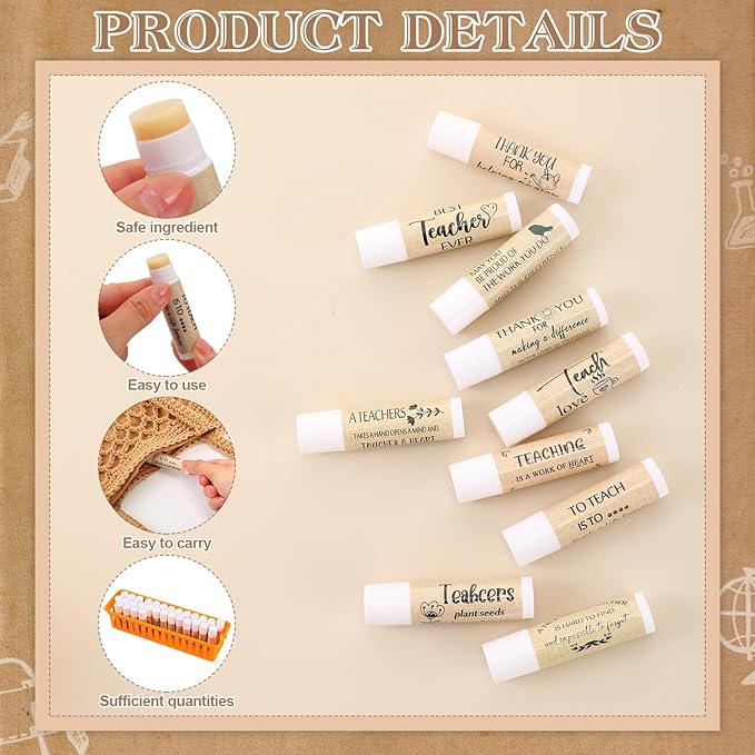 30 Pcs Back to School Teacher Gifts Bulk Lip Balm Favors Thank You Gifts for Teachers with Inspirational Quote Gifts Lip Balm Christmas Thanksgiving Gifts for Teachers Welcome Back to School