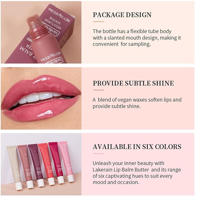 6 Color Hydrating Lip Butter Balm, Moisturizing Lip Repair, Lightweight Nourished Lip Glossy Christmas for Women (04 Poppy)