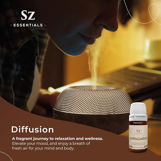 Ashwagandha Essential Oil, 100% Pure and Natural - Undiluted, Steam Distilled from Withania Somnifera - Woody & Earthy Scent with Nutty Overtones - Therapeutic Grade & Vegan - 0.17oz