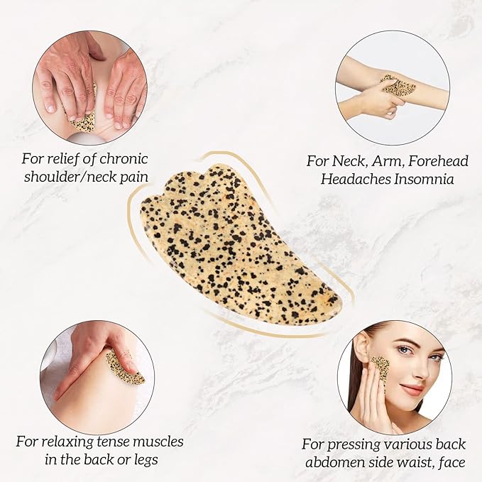 Gua Sha Facial Tools Set of 3 Guasha Massage Tool Jade Gua Sha Scraping Massager for Face,Neck, Eyes and Body,Jade Stone Guasha Board 3 Packs (Speckled Jade)