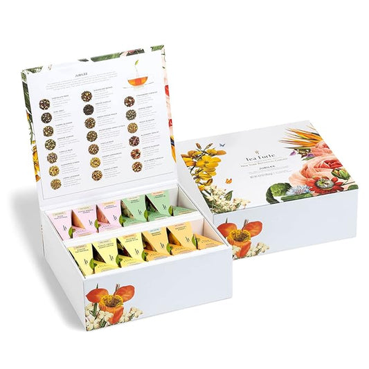 Tea Forte Tea Sampler, Jubilee Tea Chest, Tea Gift Set with 40 Pyramid Tea Infusers, Organic Loose Leaf Tea Variety with Assorted Teas/Tea Sampler Gift Box