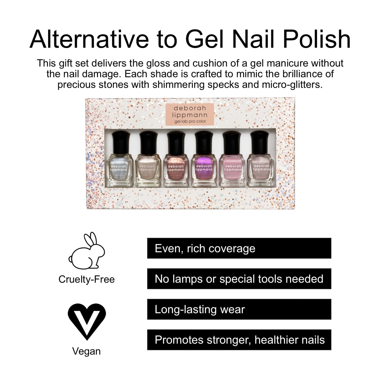 Deborah Lippmann Nail Polish, Gel Lab Pro Set | Treatment Enriched for Nail Health, Wear and Shine | No Lamps or Tools & 21-Free | Bejeweled, 6 Bottles