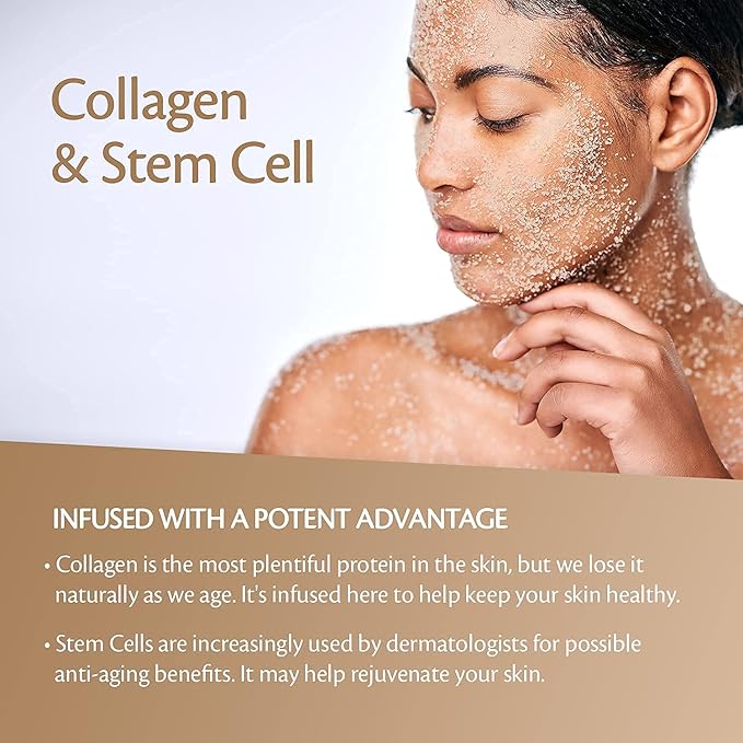 Brown Sugar Scrub Face Foot & Body Exfoliator Infused with Collagen and Stem Cell Exfoliating Salt Body Scrub for Toning Skin Cellulite Skin Care, 12oz by M3 Naturals