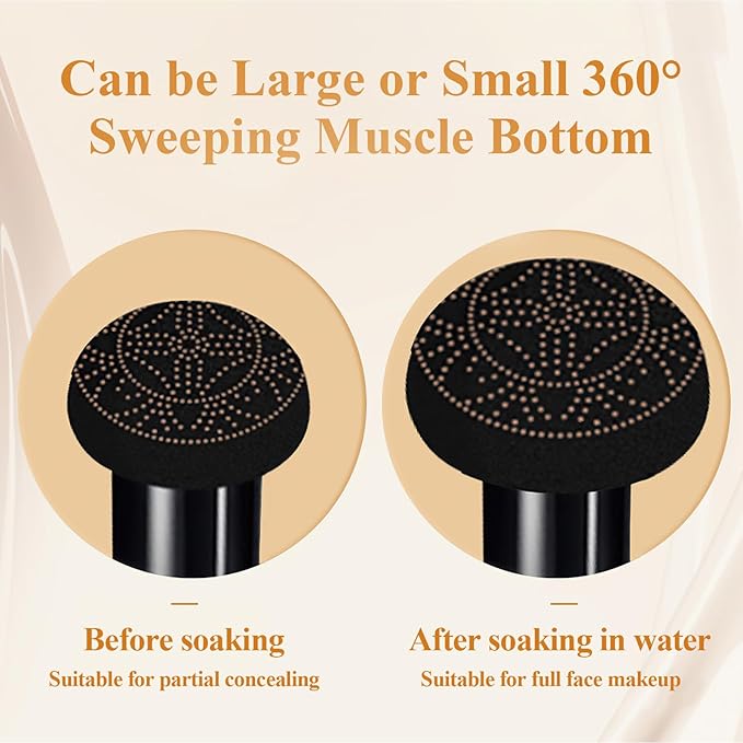 Air Cushion CC Cream Mushroom Head - Moisturizing & Oil Control Screw Lid Concealer Makeup Base, Primer Liquid Foundation Long Lasting with Mushroom Makeup Sponges for All Skin Types (Natural)