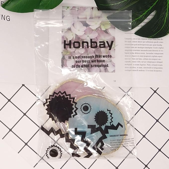 Honbay 2PCS Golden Edge Resin Nail Art Palettes Drawing Plates Manicure Display Tools for Women