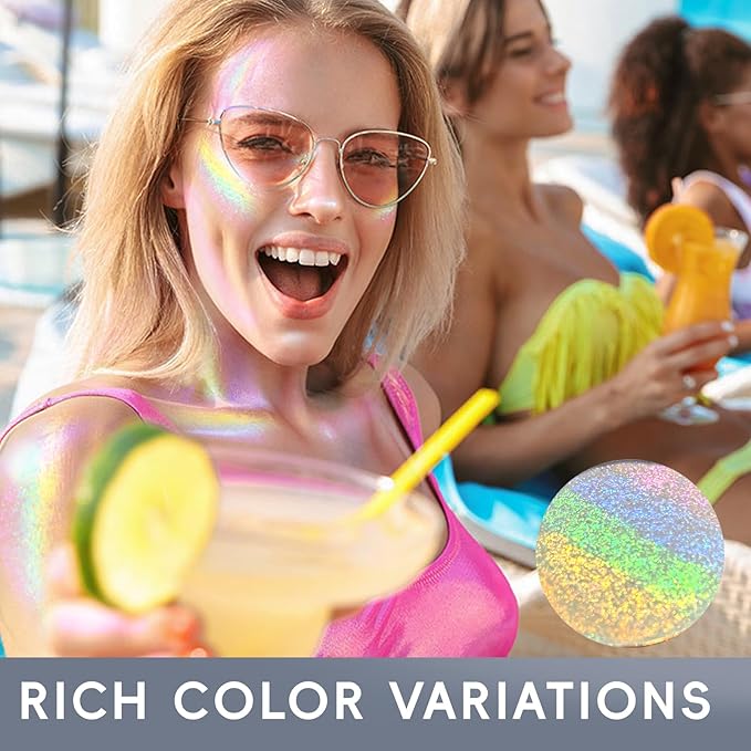 Chameleon Face Highlighter Palette, Glitter Metallic Rainbow Eyeshadow Holographic Sparkling Long Lasting Color Shifting Inner Corner Eye Brightener Illuminator Shimmer Highlighter Makeup