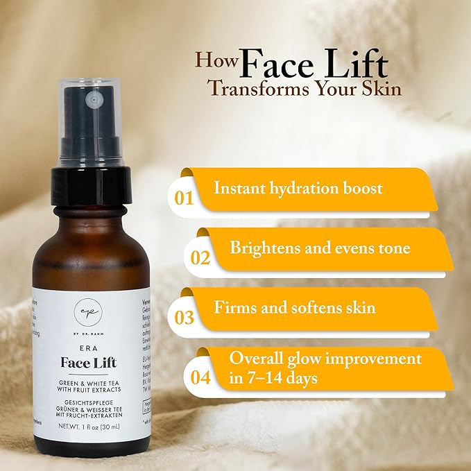 4 Oz Face Lift Mist - Hydrating Face Moisturizer with Green Tea & Niacinamide - Natural Skin Care Spray with Antioxidants, Amino Acids & Aloe for Brighter, Softer Complexion