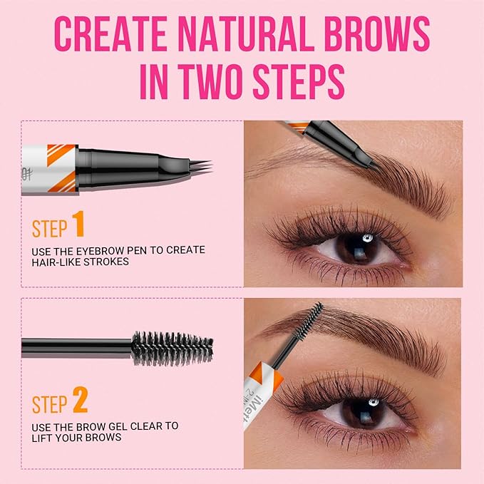 iMethod Curved Eyebrow Pen and Brow Gel Clear - Eyebrow Pencils for Women with Natural Hair Like Strokes, Eyebrow Makeup for All-Day Defined, Waterproof, Smudge-proof, Black