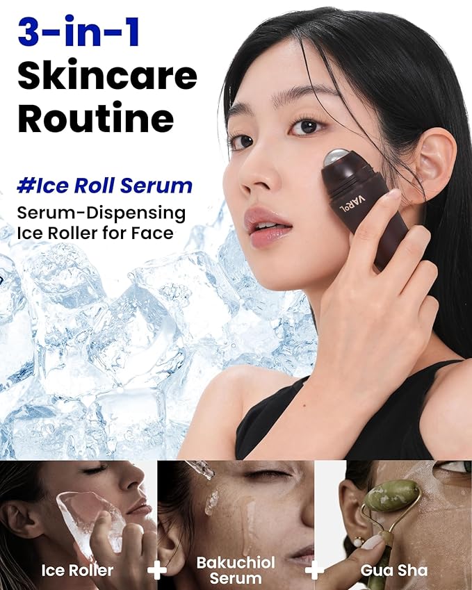 Ice Roll Serum | Cooling & Hydrating Roll-On Serum for Face, Puffy Eyes, Bakuchiol & Collagen for Firming & Lifting, Facial Roller for Depuffing, Under Eye Bag Treatment | Korean Skin Care
