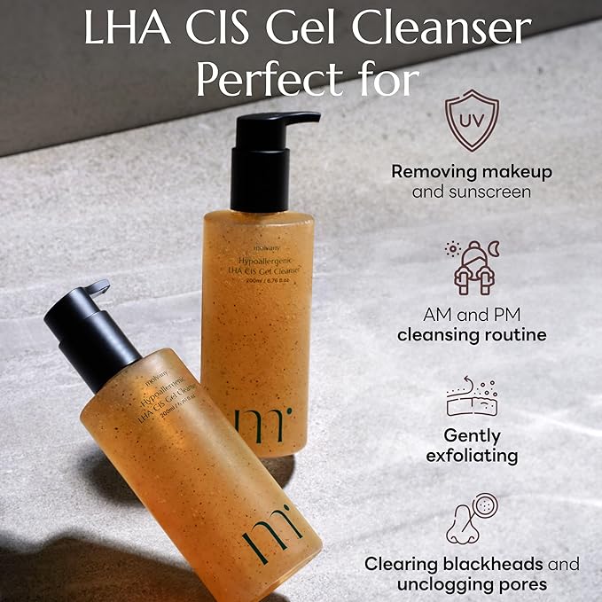 LHA CIS Gel Cleanser - Low pH Korean Facial Wash Skincare for Pore Shrinking, Face Moisturizing, Makeup, Whitehead & Blackhead Remover - 6.76 fl. oz