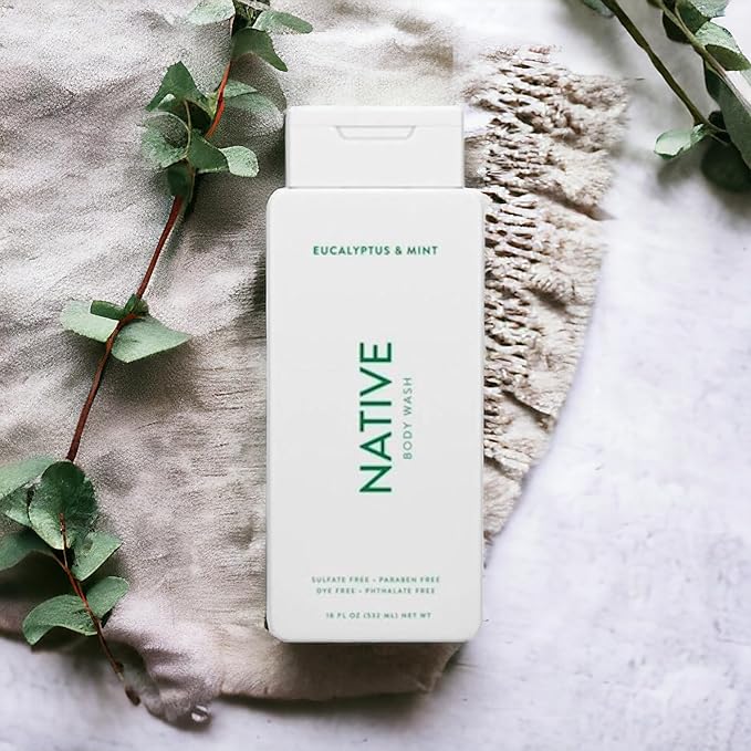 Native Body Wash Contains Naturally Derived Ingredients | For Women & Men, Sulfate, Paraben, & Dye Free Leaving Skin Soft and Hydrated | Eucalyptus & Mint 18 oz - 2 Pk