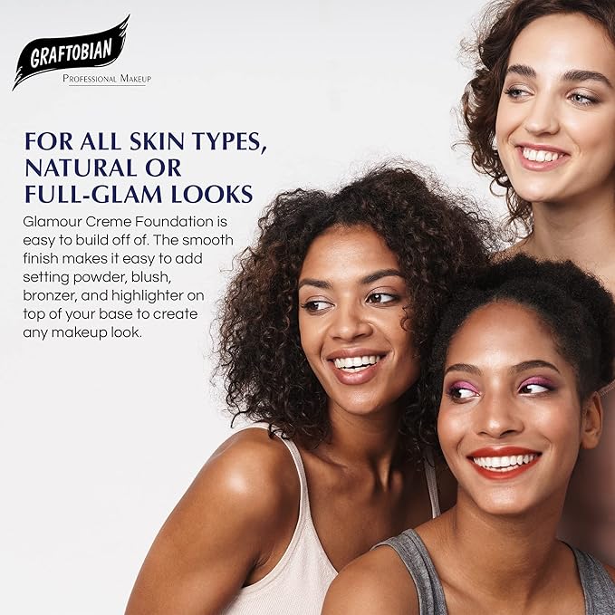 Graftobian HD Glamour Crème Foundation 1/2oz, Weightless Full Coverage Makeup, 65 Inclusive Shades, For All Skin Types, Natural or Full-Glam Looks, For Professionals and Beginners, Broadway Star