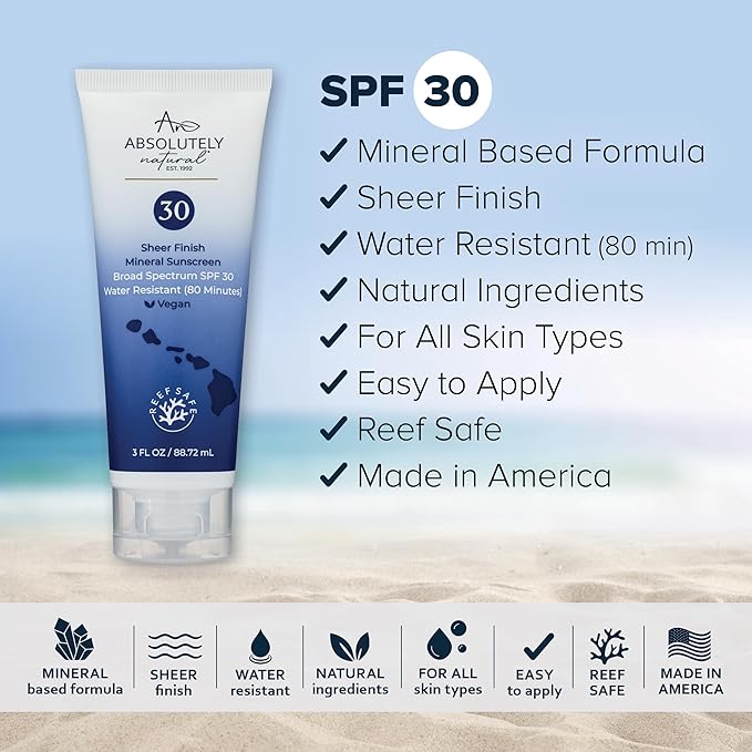 SPF 30 Mineral Sunscreen - Broad Spectrum Water Resistant Moisturizer Lotion For Body & Face - With Non-Nano Zinc Oxide, Vitamin E, & Antioxidants - Made in USA, 3 Oz