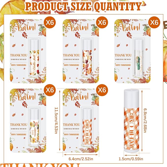 30 Pack Hello Fall Thanksgiving Party Gifts Bulk Lip Balms Favors Employee Appreciation Gifts Small Thank You Gifts for Women Men Satff Coworkers Teachers