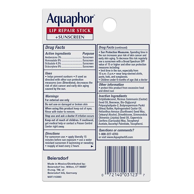 Aquaphor Lip Repair, Moisturizing Lip Balm Set, Soothes Dry Chapped Lips, Lip Repair Stick, 0.17 Oz (Pack of 2) + Lip Repair and Protect Stick, Lip Balm with Sunscreen SPF 30, 0.17 Oz (Pack of 2)