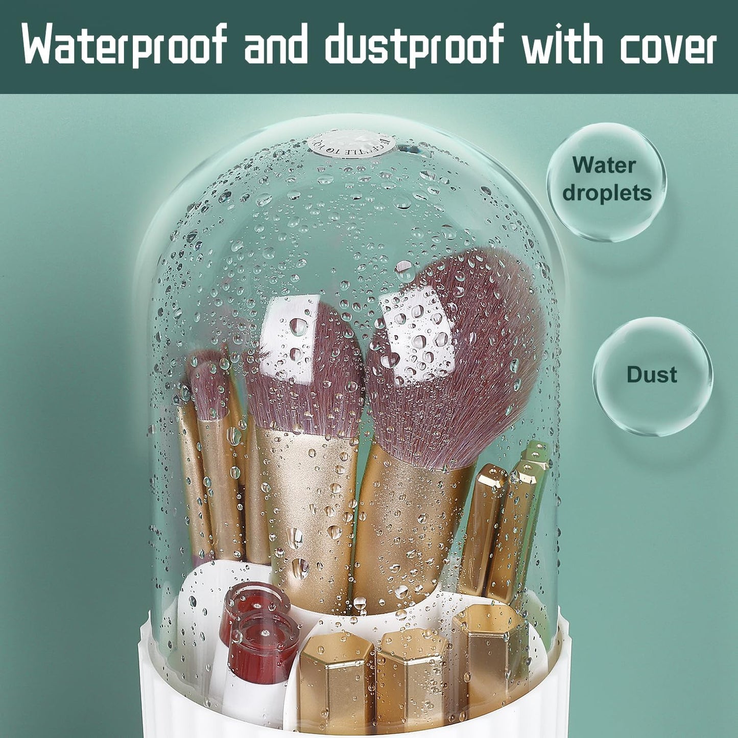 JessLab Makeup Brush Holder Organizer with Lid, 360 Degree Rotatable Makeup Brush Organizer Spinning Cosmetics Holders Brush Storage Box Display for Bathroom Vanity Countertop, White